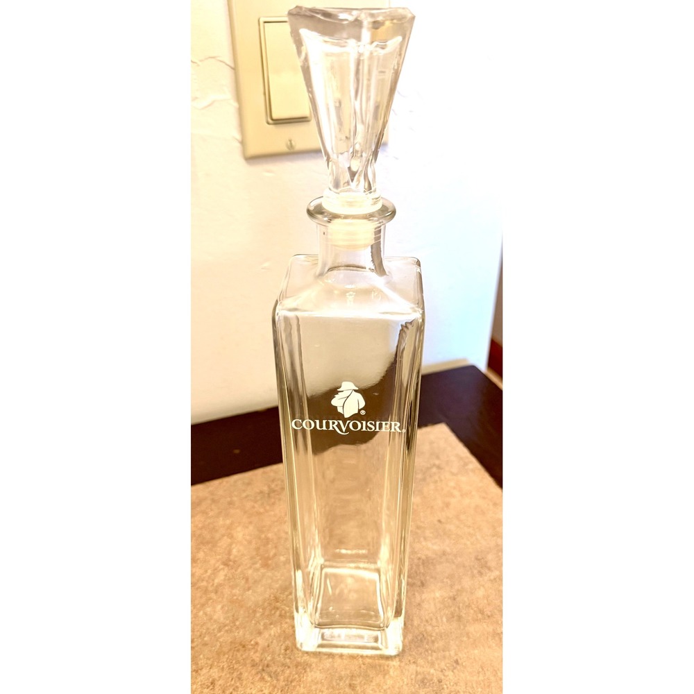 Rare Courvoisier Cognac Glass Decanter Square Bottle with Triangular Stopper